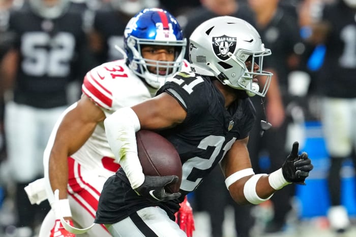 Former Las Vegas Raider cornerback Amik Robertson (21) was a key part of the Raiders' secondary. His absence creates immediate urgency in the cornerback room.